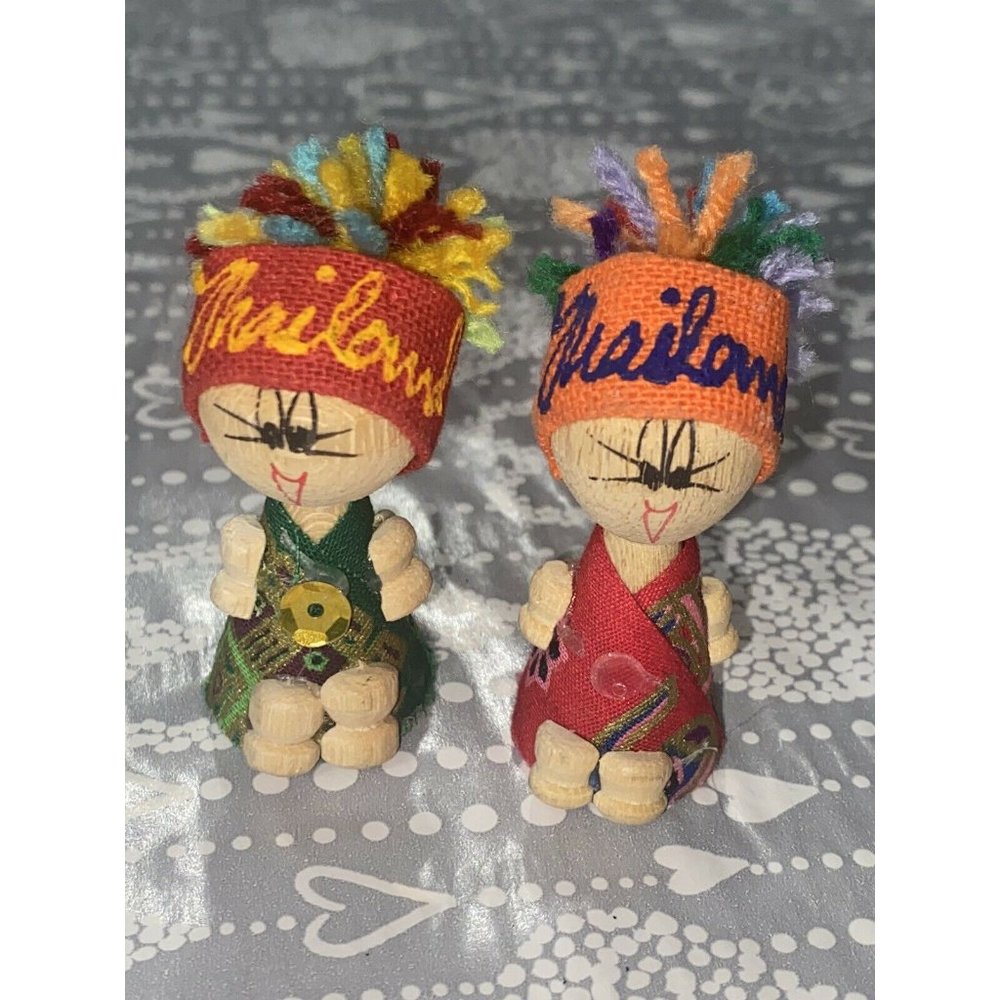 Handcrafted Small Thailand Wooden dolls 2” Tall